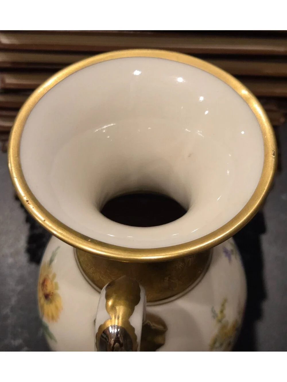 Vintage Lindner Kueps Bavaria Floral Porcelain Amphora Vase Gold Swan Handles